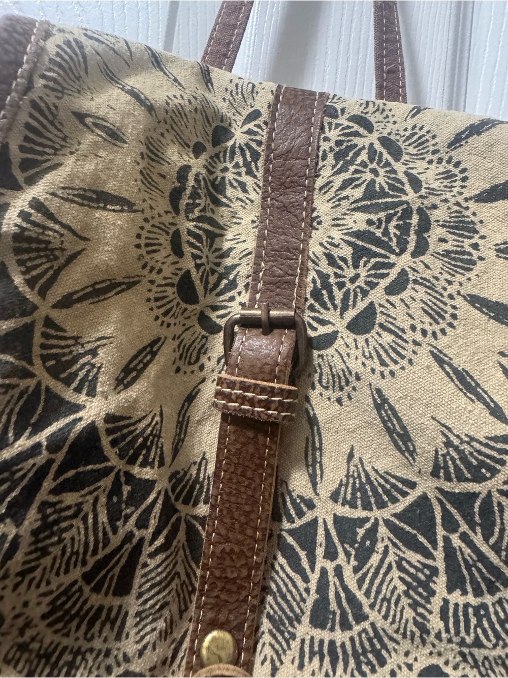 Myra Bag Brown and Black Canvas Floral Flap Backpack - Picture 2 of 6